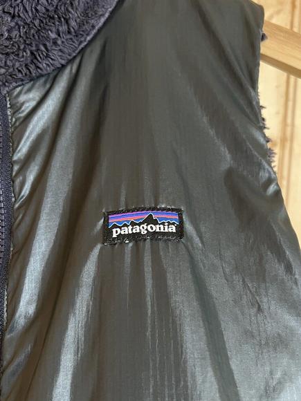 Patagonia Vest Womens M 'Los Lobos' Gray Deep Pile Fleece Purple Reversible - Picture 11 of 12